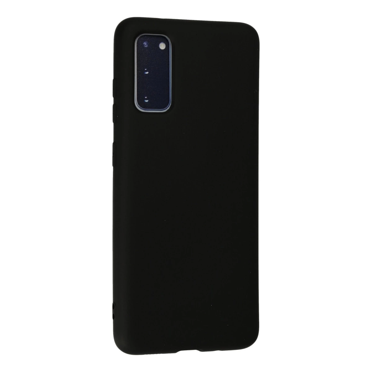Sırtında dikdörtgen kamera modülü bulunan siyah telefon kılıfı.