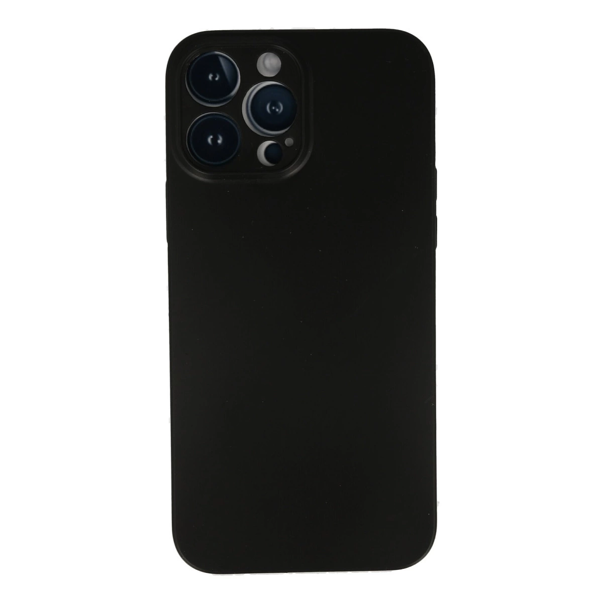 Dört lensli kamera modülüne sahip siyah telefon kılıfı.