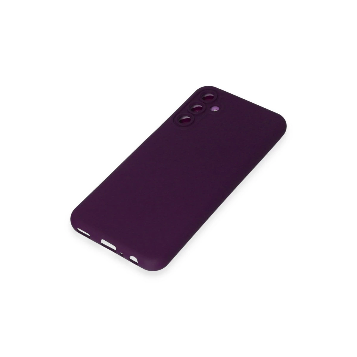 Üç lens açıklığına sahip koyu mor telefon kılıfı.