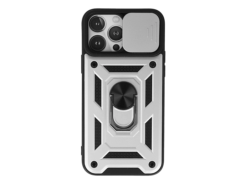 NEWFACE iPhone 13 Pro Max Uyumlu Pars Lens Yüzüklü Silikon Telefon Kılıfı Gümüş