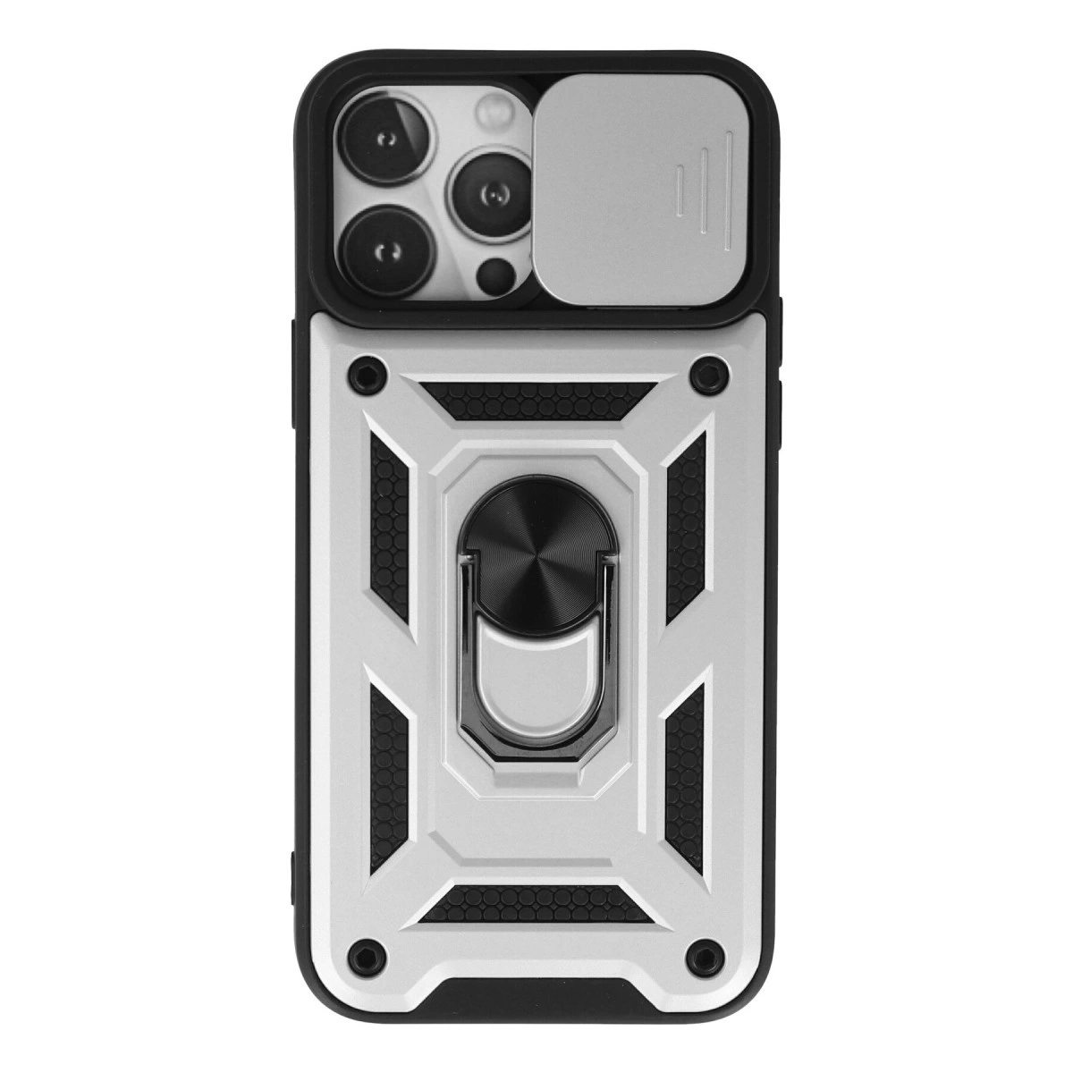 NEWFACE iPhone 13 Pro Max Uyumlu Pars Lens Yüzüklü Silikon Telefon Kılıfı Gümüş