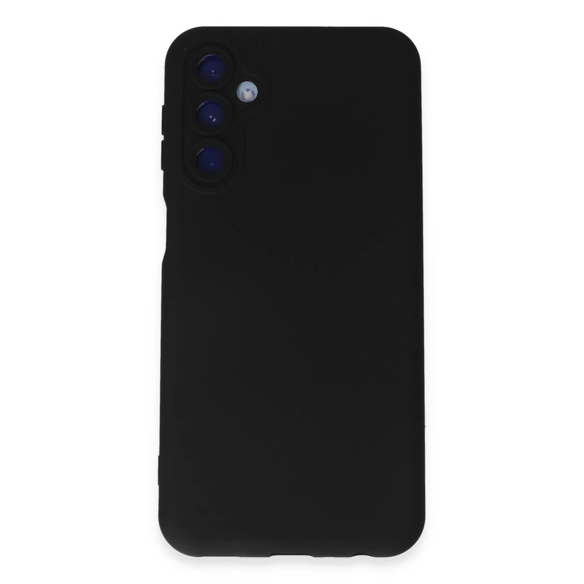 Üç kamera lensi ve flaşlı siyah akıllı telefon kılıfı.