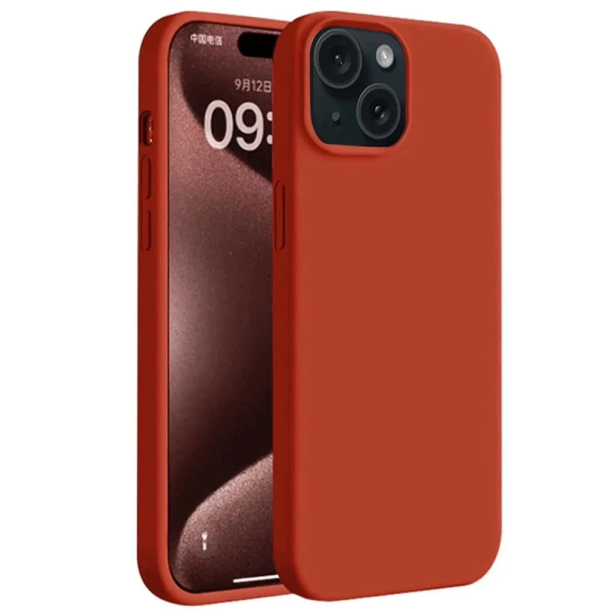 Kırmızı telefon kılıfı, siyah kamera ve ekranı kaplıyor.