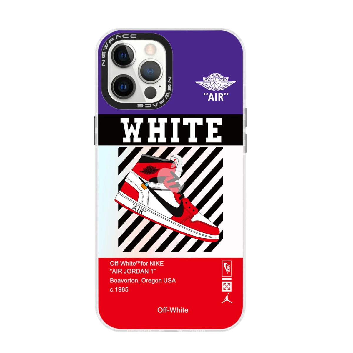 Air Jordan 1 grafikası, metni ve logolarıyla iPhone kılıfı.