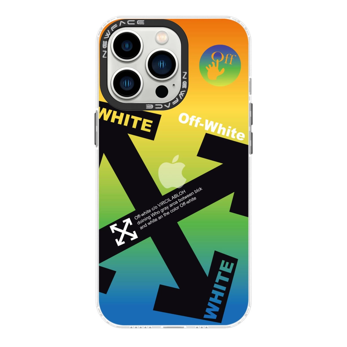 Gradyanlı ve ok tasarımlı iPhone kılıfı. Üstte Off-White logosu.