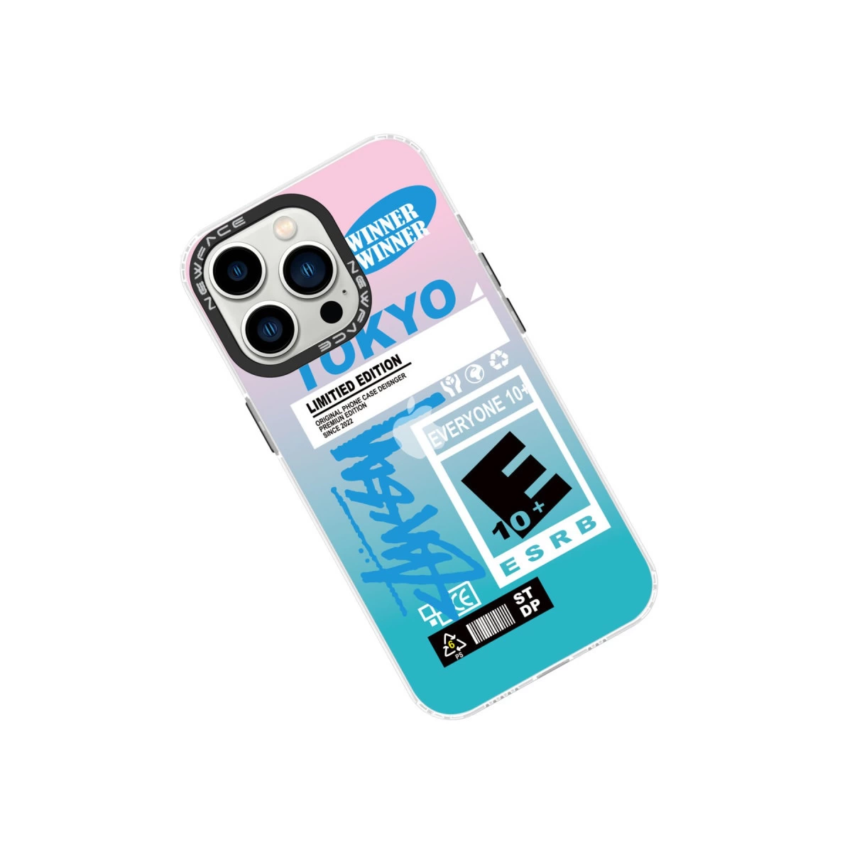 "Tokyo" ve "Winner Winner" baskılı iPhone kılıfı, ESRB E 10+ derecelendirmesi.