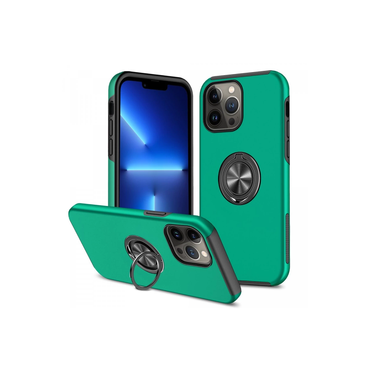 NEWFACE iPhone 13 Pro Uyumlu Elit Yüzüklü Kapak Telefon Kılıfı Yeşil