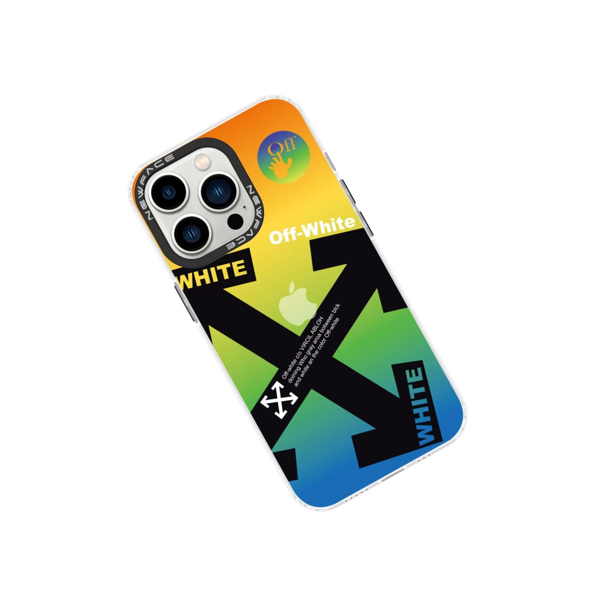 Geçişli, Off-White logolu ve ok işaretli iPhone kılıfı.