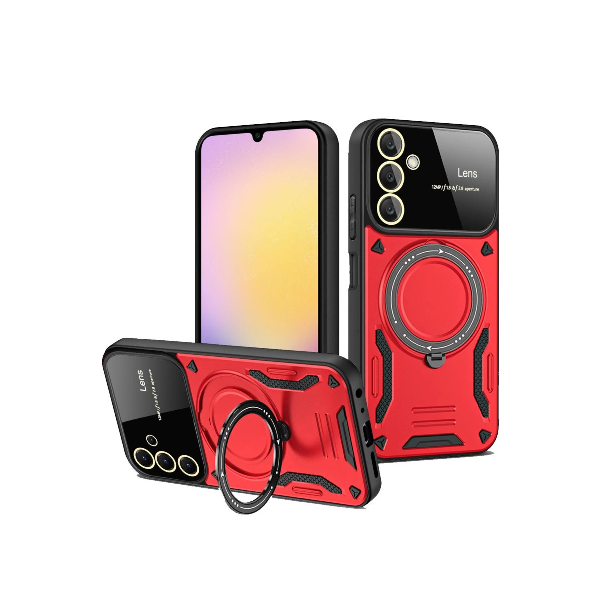 NEWFACE Samsung Galaxy A25 5G Uyumlu Joy Lens Standlı Kapak Telefon Kılıfı Kırmızı
