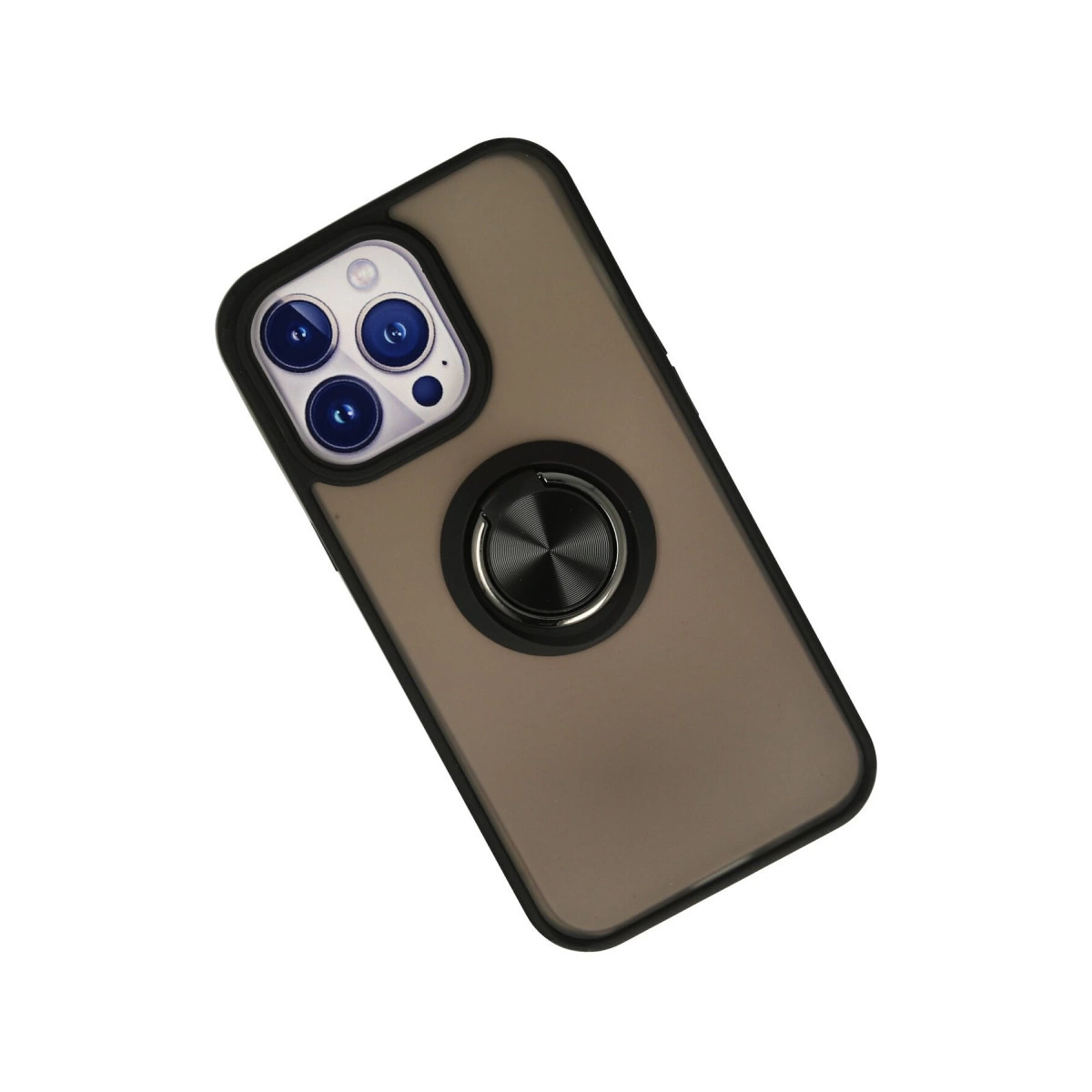 Halka tutuculu ve lensli kahverengi telefon kılıfı.