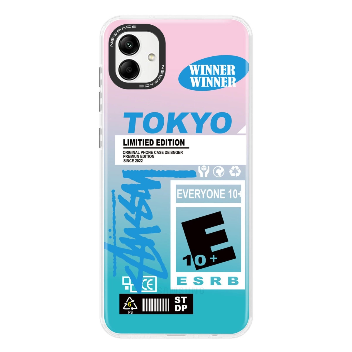 Tokyo baskılı, ESRB logolu ve Stussy yazılı telefon kılıfı.