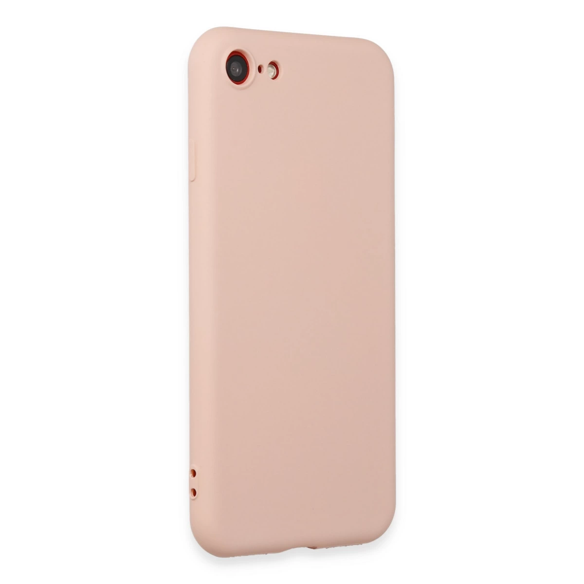 Kamera kesimli ve şarj portu açıklıklı tozlu pembe telefon kılıfı.
