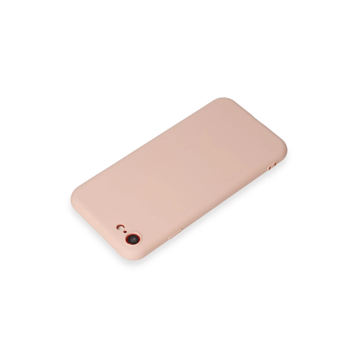 Tozlu pembe telefon kılıfı beyaz bir zeminde duruyor.