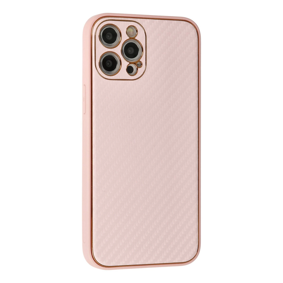 Dört lensli ve örgülü desenli pembe telefon kılıfı.