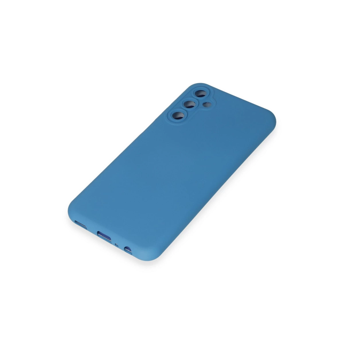 Kamera ve bağlantı noktaları için kesikli mavi telefon kılıfı.