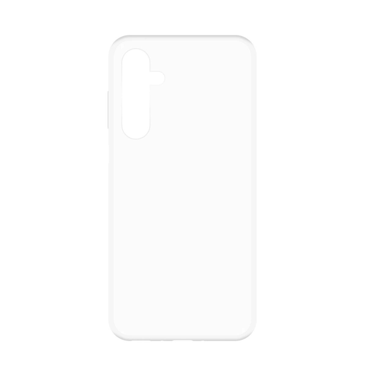 Arkada kamera kesiği olan beyaz telefon kılıfı.