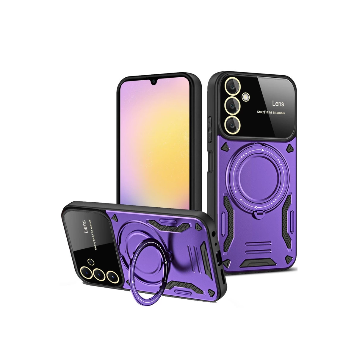 NEWFACE Samsung Galaxy A35 5G Uyumlu Joy Lens Standlı Kapak Telefon Kılıfı Mor