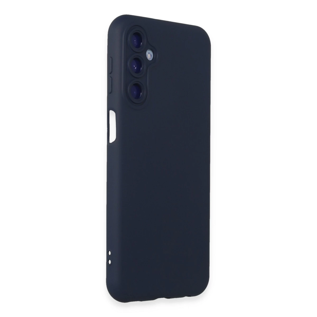 Arkada üç kamera lensi olan lacivert telefon kılıfı.