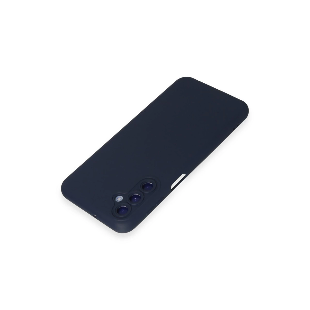 Üç kamera lensi kesimli koyu mavi telefon kılıfı.
