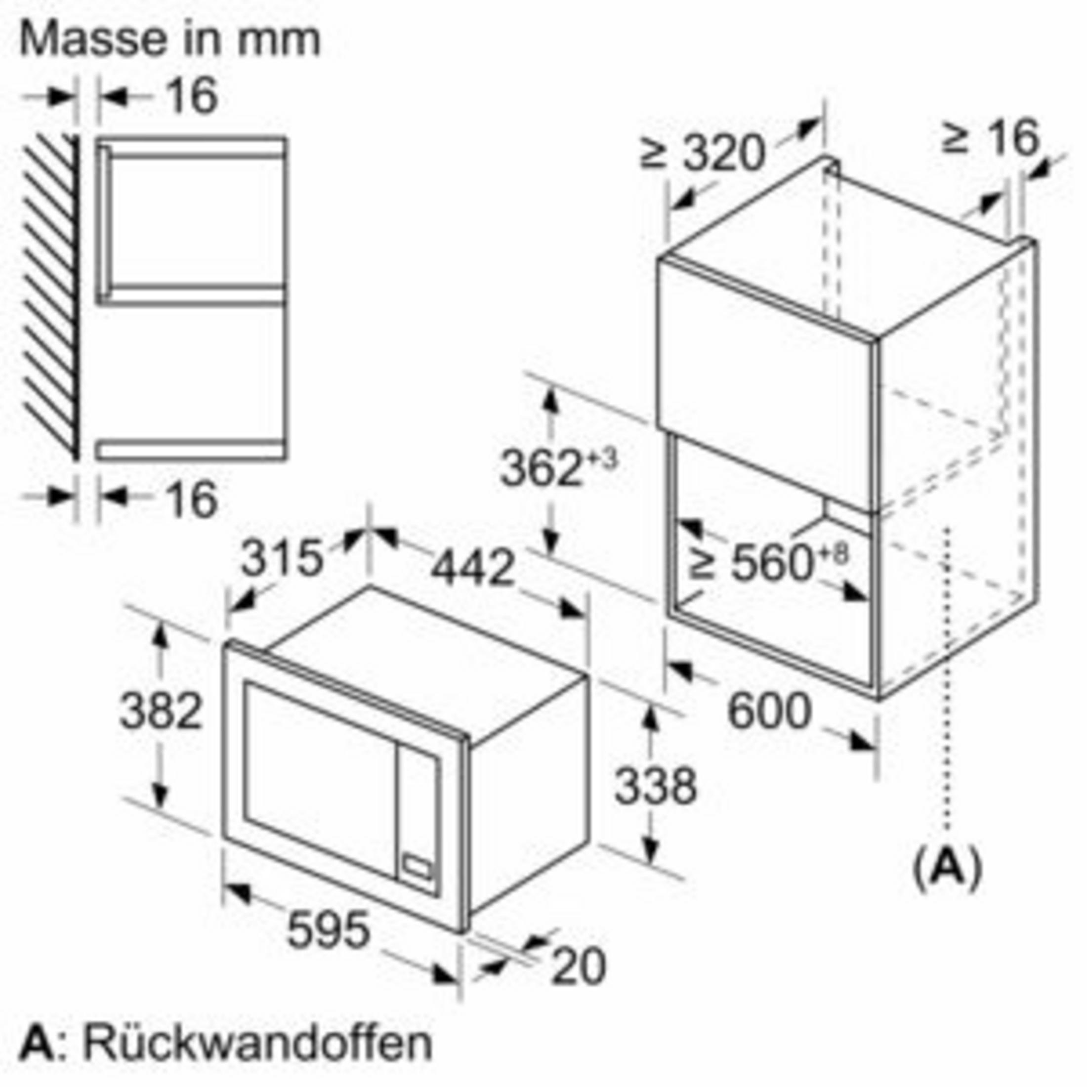 Dessin technique d'un appareil encastrable avec dimensions en mm.