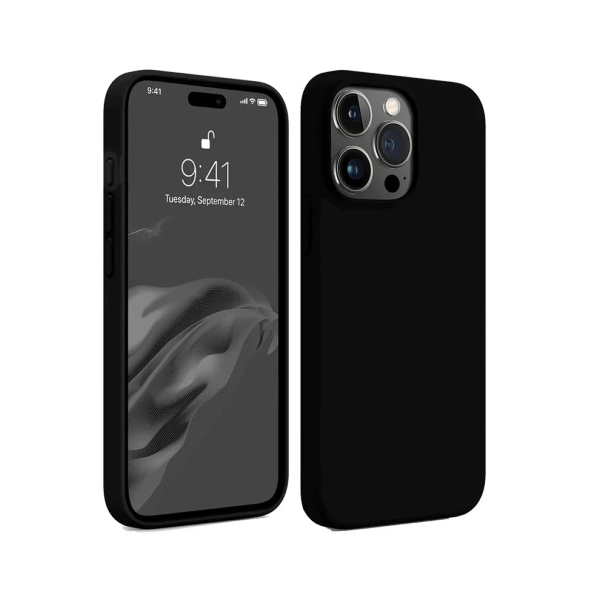İki siyah telefon kılıfı: biri ekranlı, diğeri kameralı.