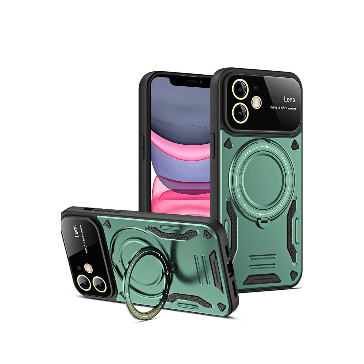 NEWFACE iPhone 11 Uyumlu Joy Lens Standlı Kapak Telefon Kılıfı Koyu Yeşil