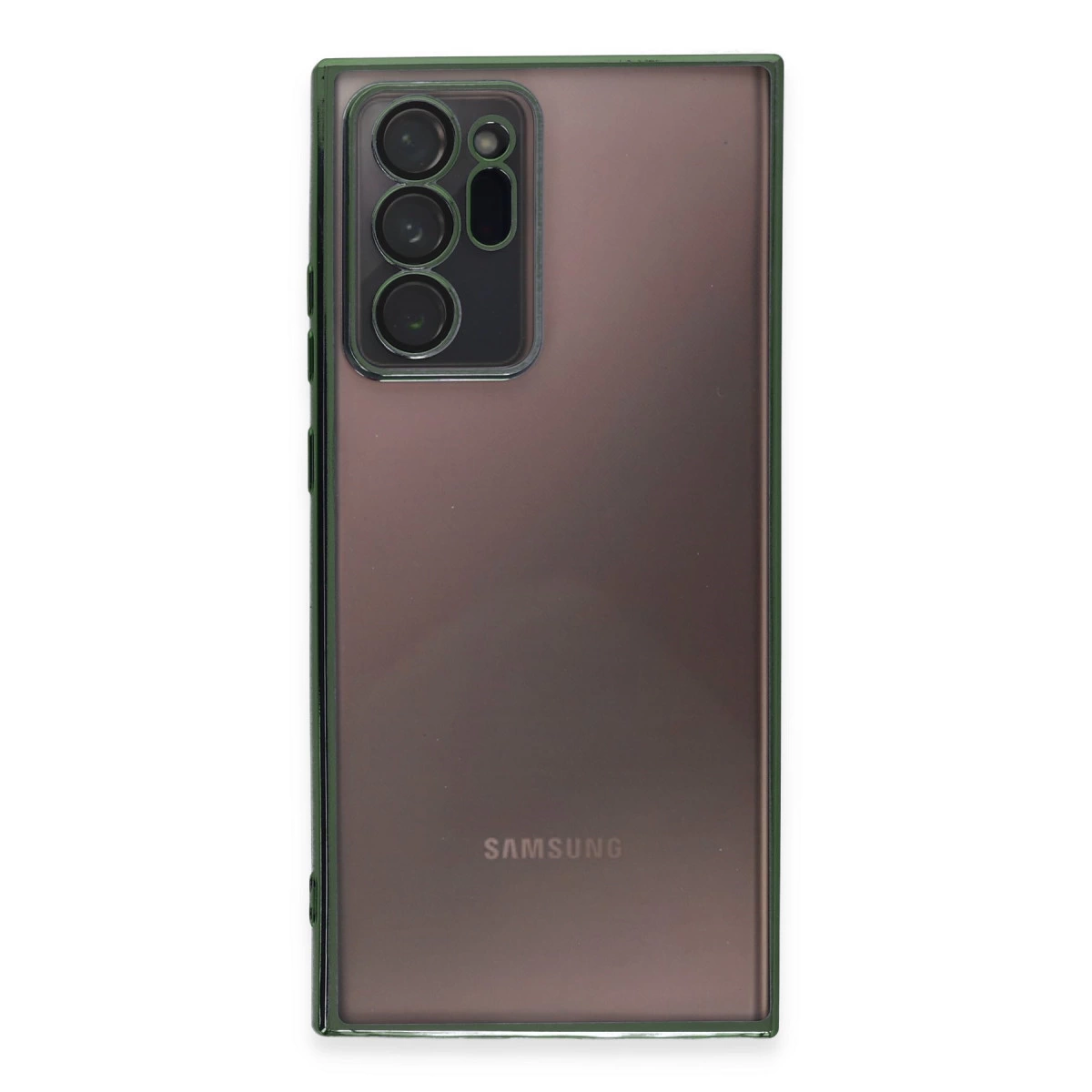 Dört kameralı, Samsung logolu, koyu kahverengi akıllı telefon.