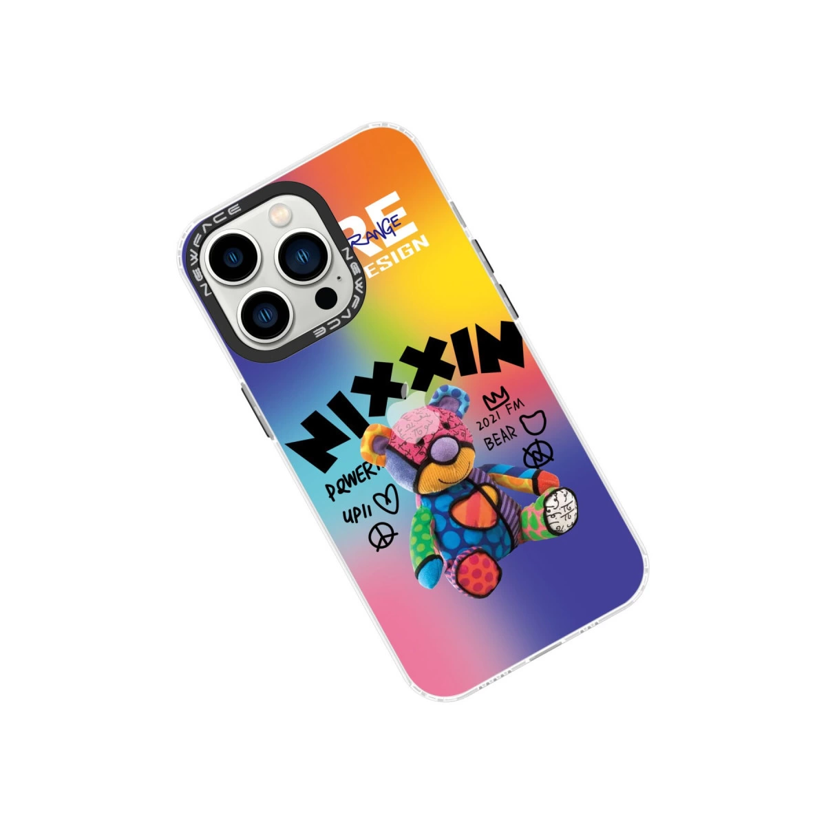 Ayıcık tasarımlı ve yazılı renkli iPhone kılıfı.