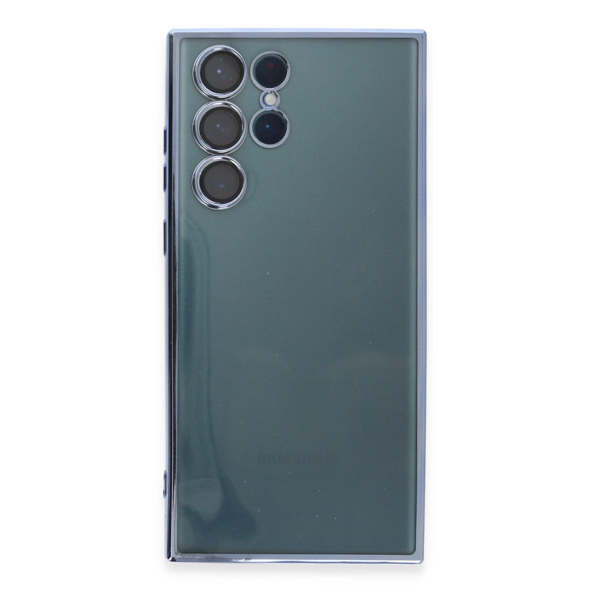 Dört kamera lensli yeşil akıllı telefonun arkası; altta logo görünüyor.