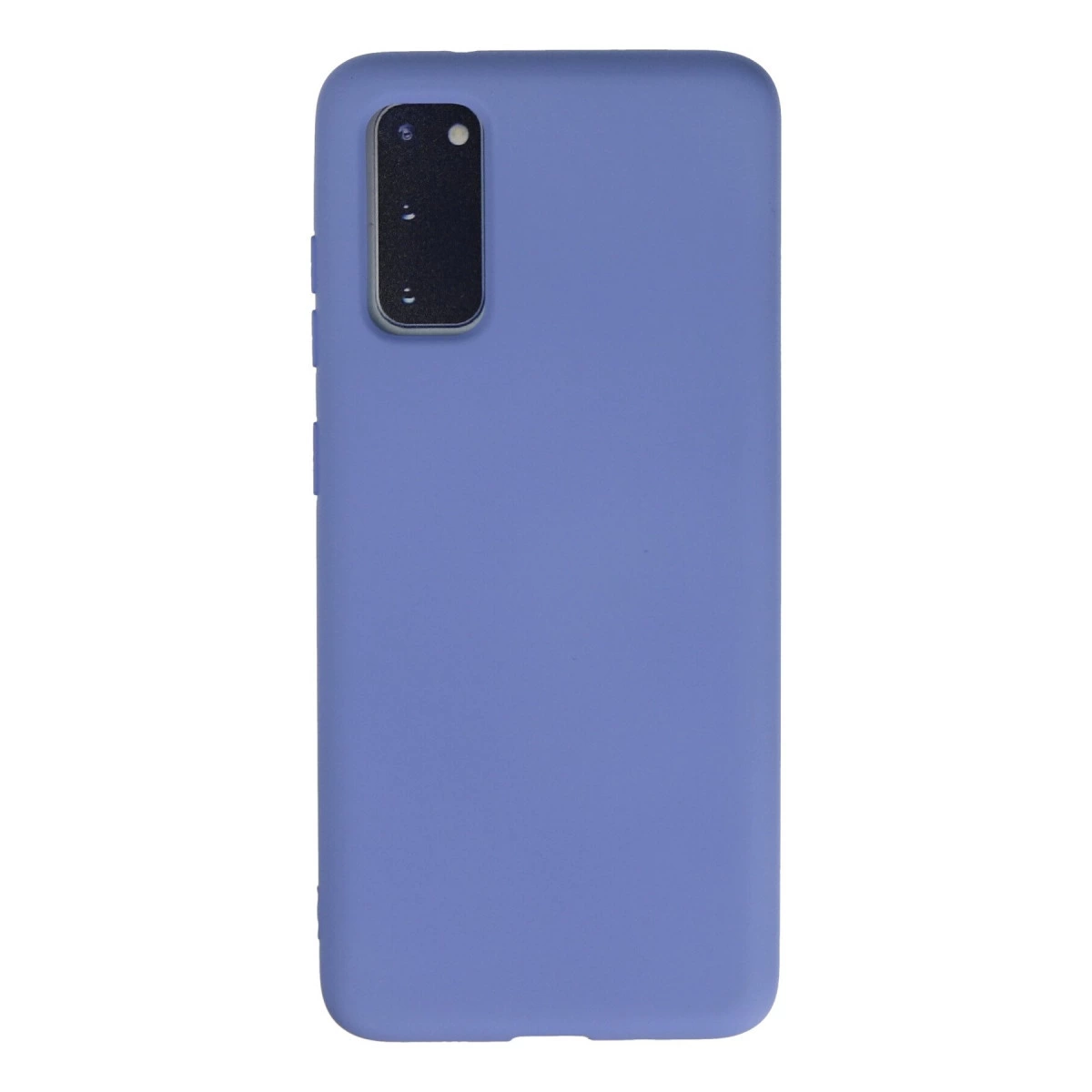 Sol üstte kamera modülü olan mor bir telefon kılıfı.