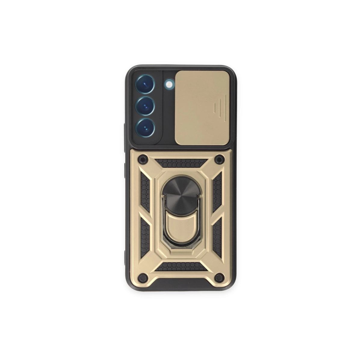 NEWFACE Samsung Galaxy S24 Uyumlu Pars Lens Yüzüklü Silikon Telefon Kılıfı Gold