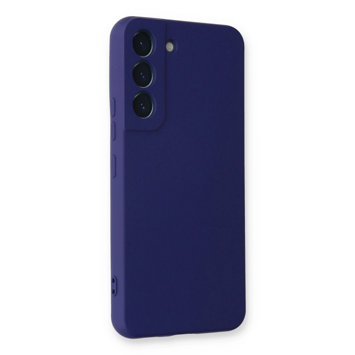 Üç kamera lensli ve flaşlı lacivert telefon kılıfı.