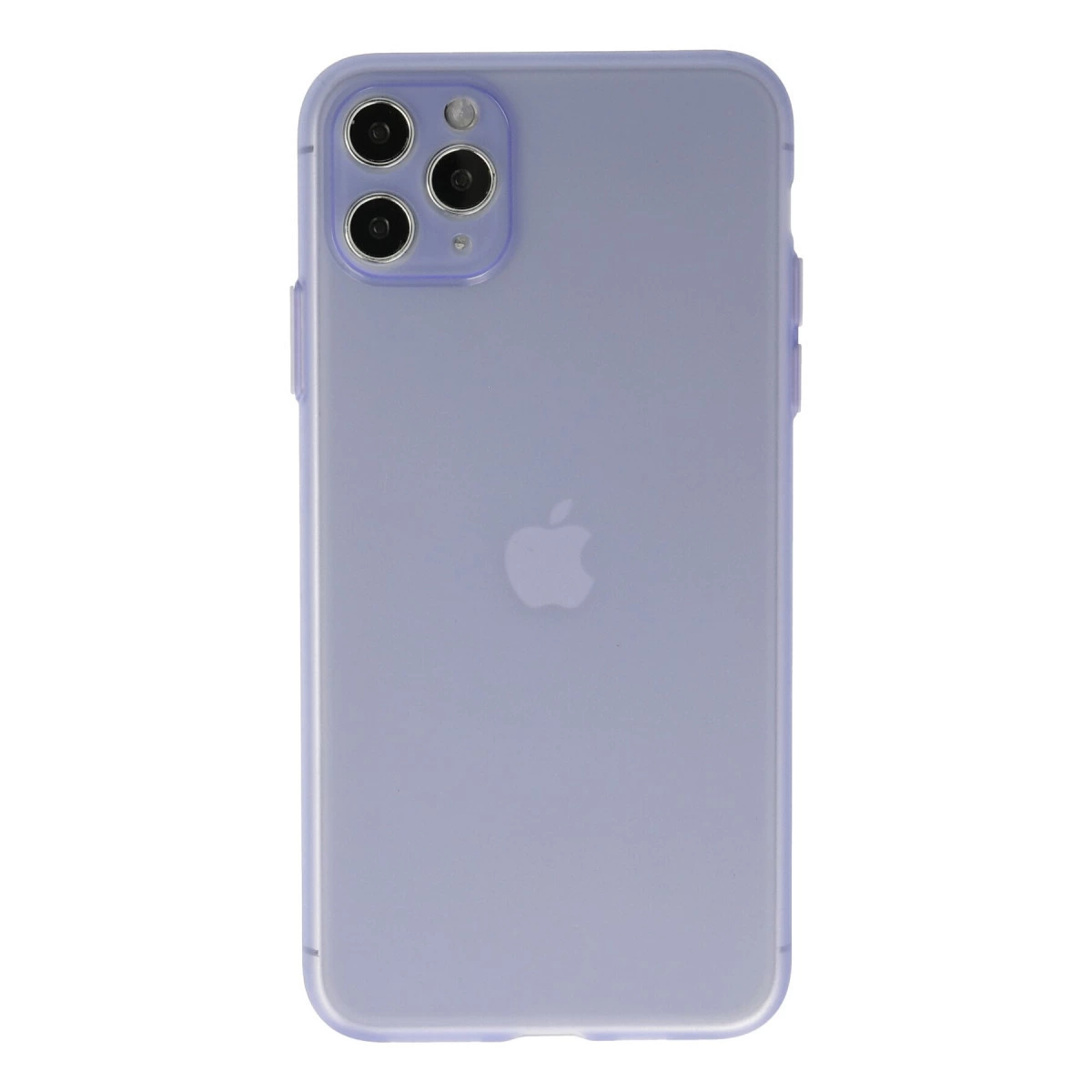 Üç kameralı ve Apple logolu mor iPhone kılıfı.