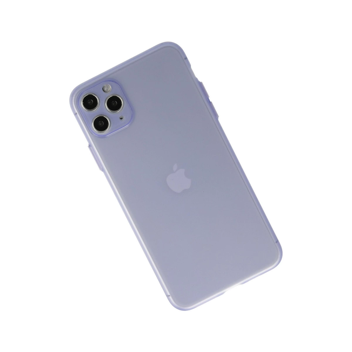 Arkada üç kamerası olan, Apple logosuna sahip mor bir iPhone.