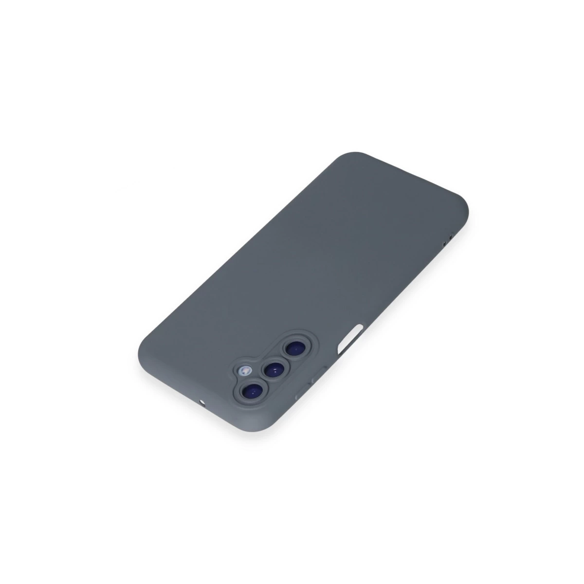 Arkada üç kamera lensi olan koyu gri telefon kılıfı.