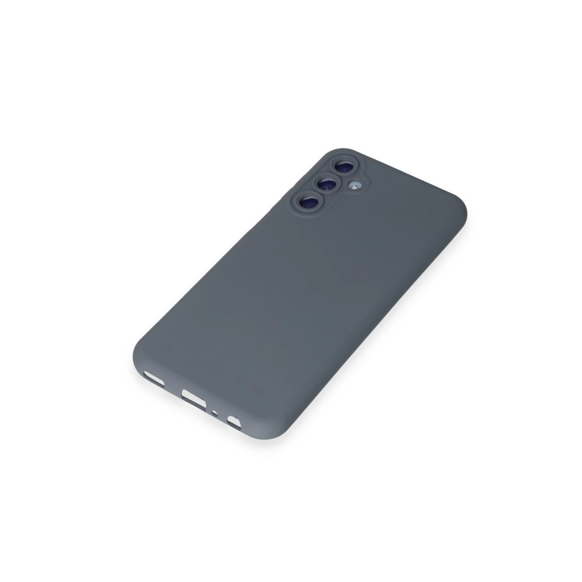 Üç kamera lensli ve kesikli gri telefon kılıfı.