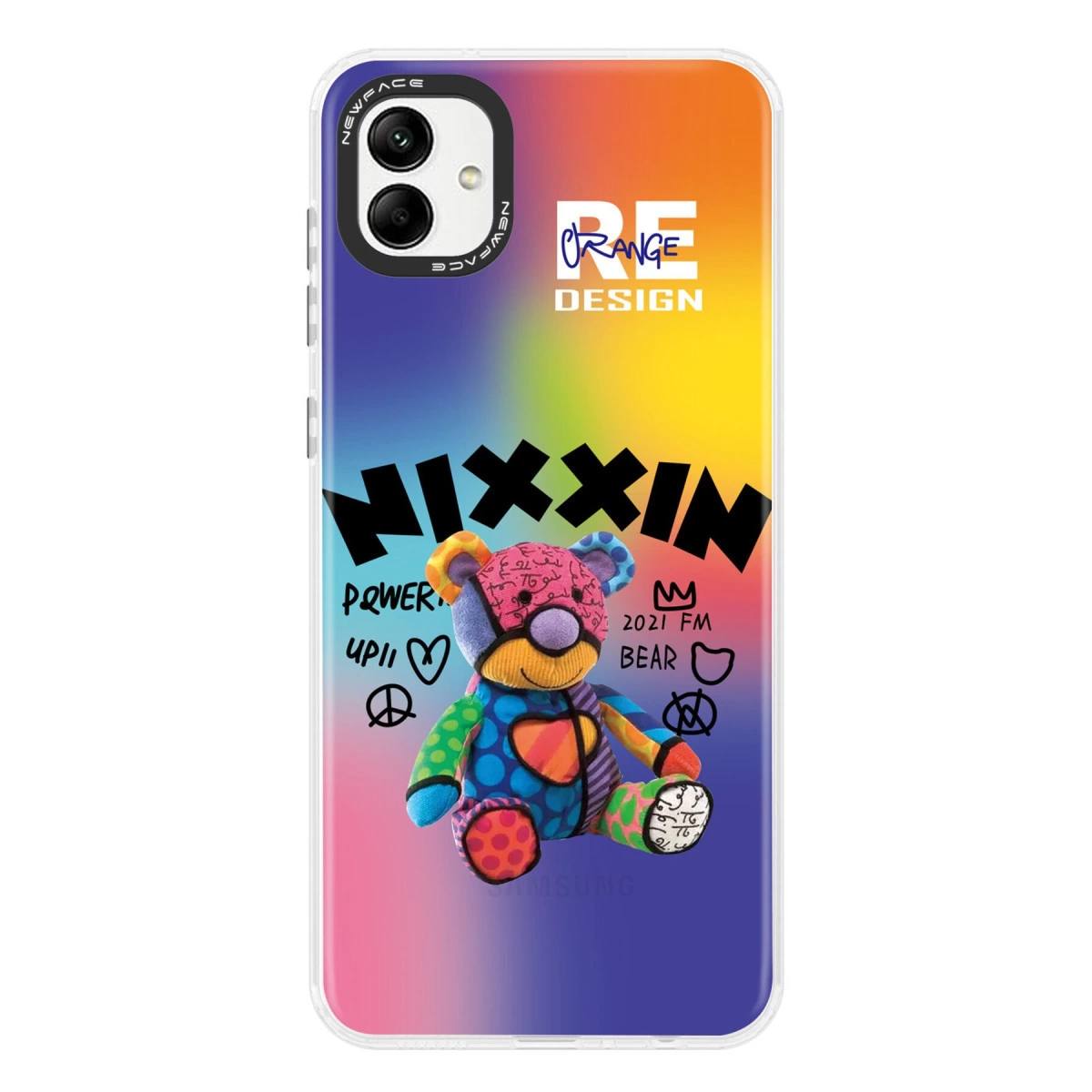 Gradyanlı ve grafiti tarzı tasarımlı rengarenk ayıcık telefon kılıfı.