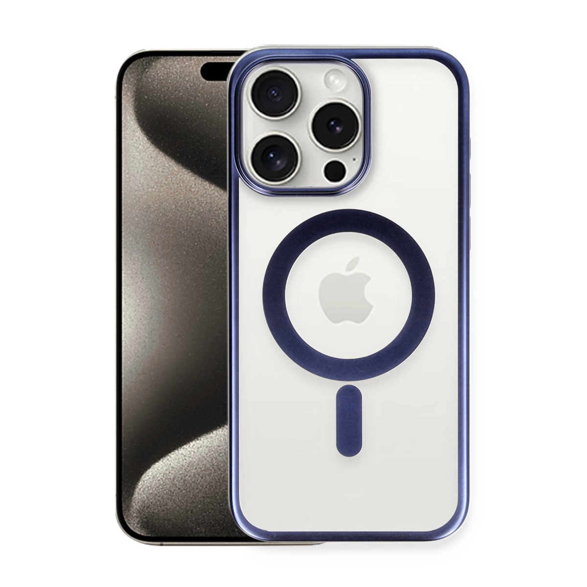 NEWFACE iPhone 15 Pro Uyumlu Erozi Magsafe Kapak Telefon Kılıfı Lacivert