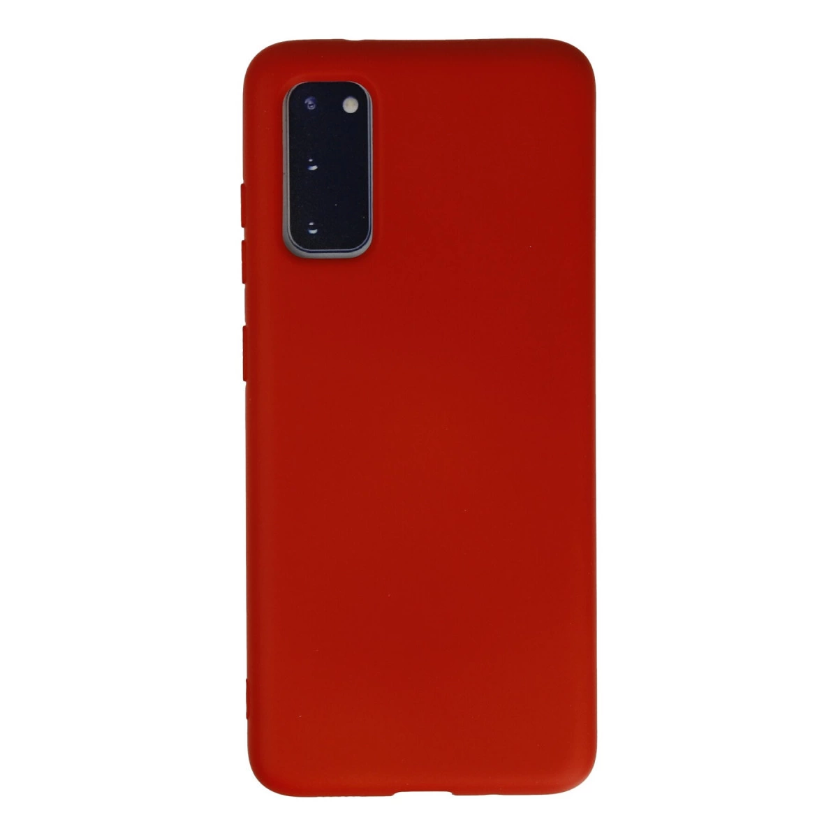 Sol üstte dikdörtgen kamera modülüne sahip kırmızı telefon kılıfı.