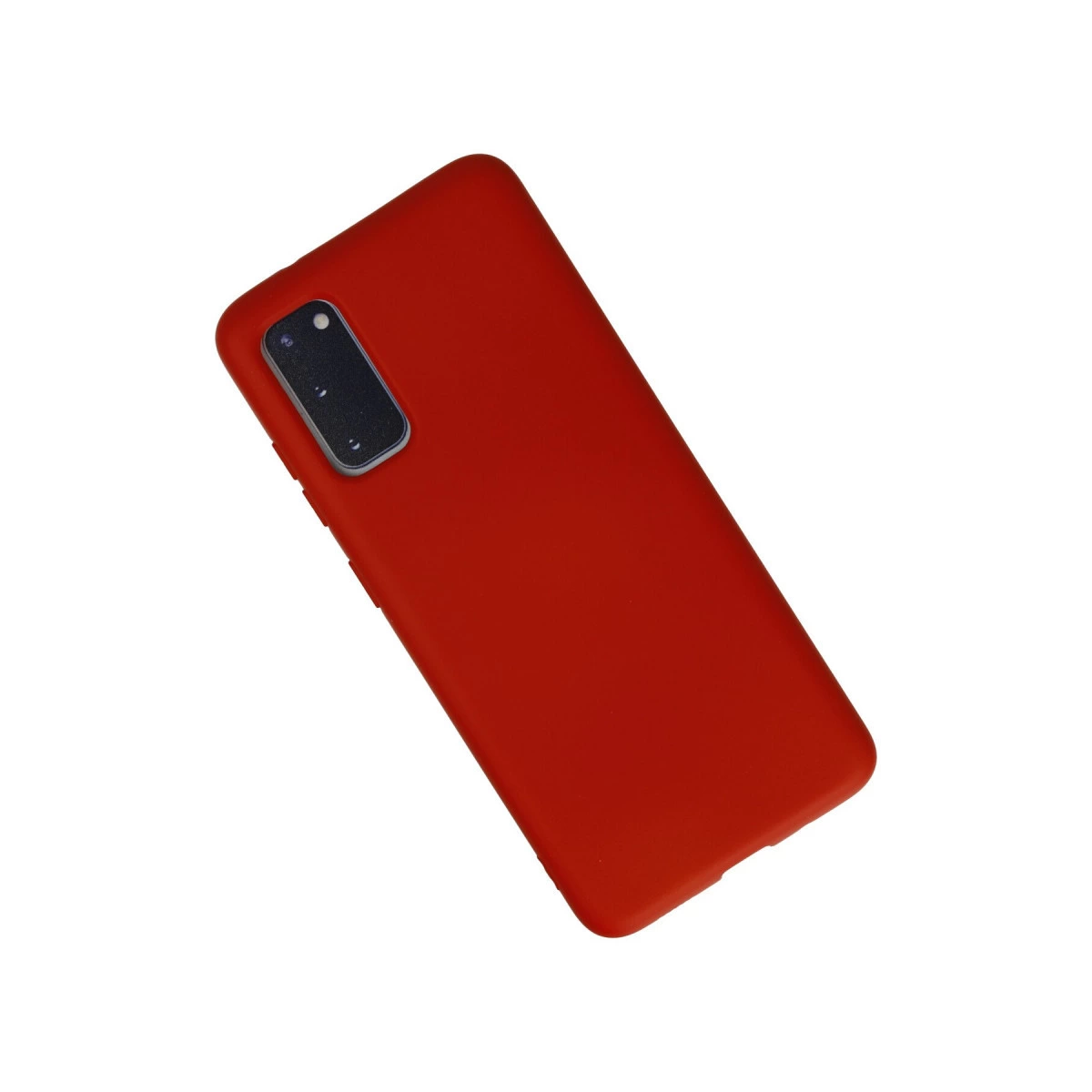 Arkada kamera modülü olan kırmızı telefon kılıfı.