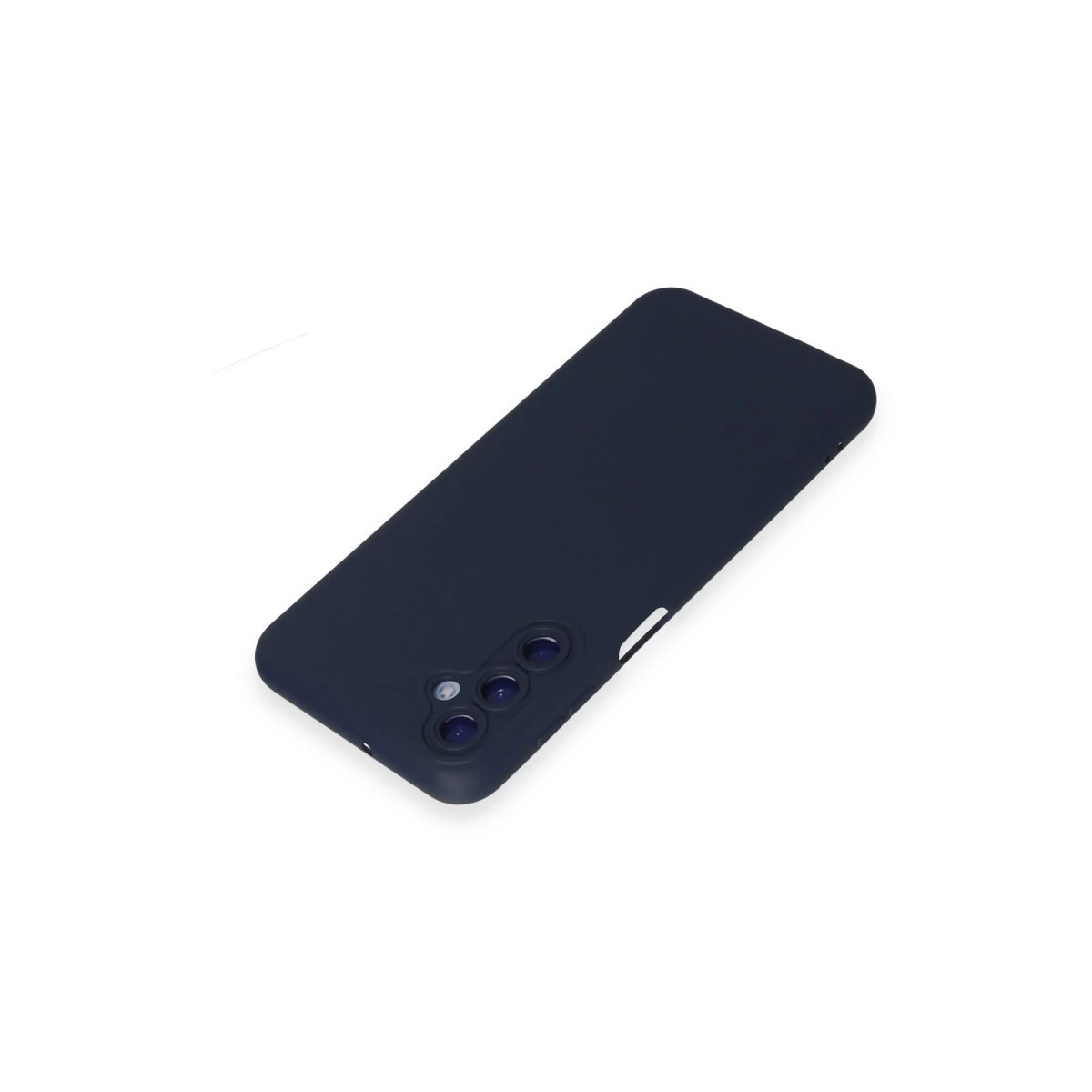 Arkada üç kamera lensi olan lacivert telefon kılıfı.