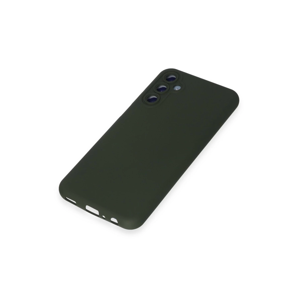 Üç kamera lensli koyu yeşil telefon kılıfı.