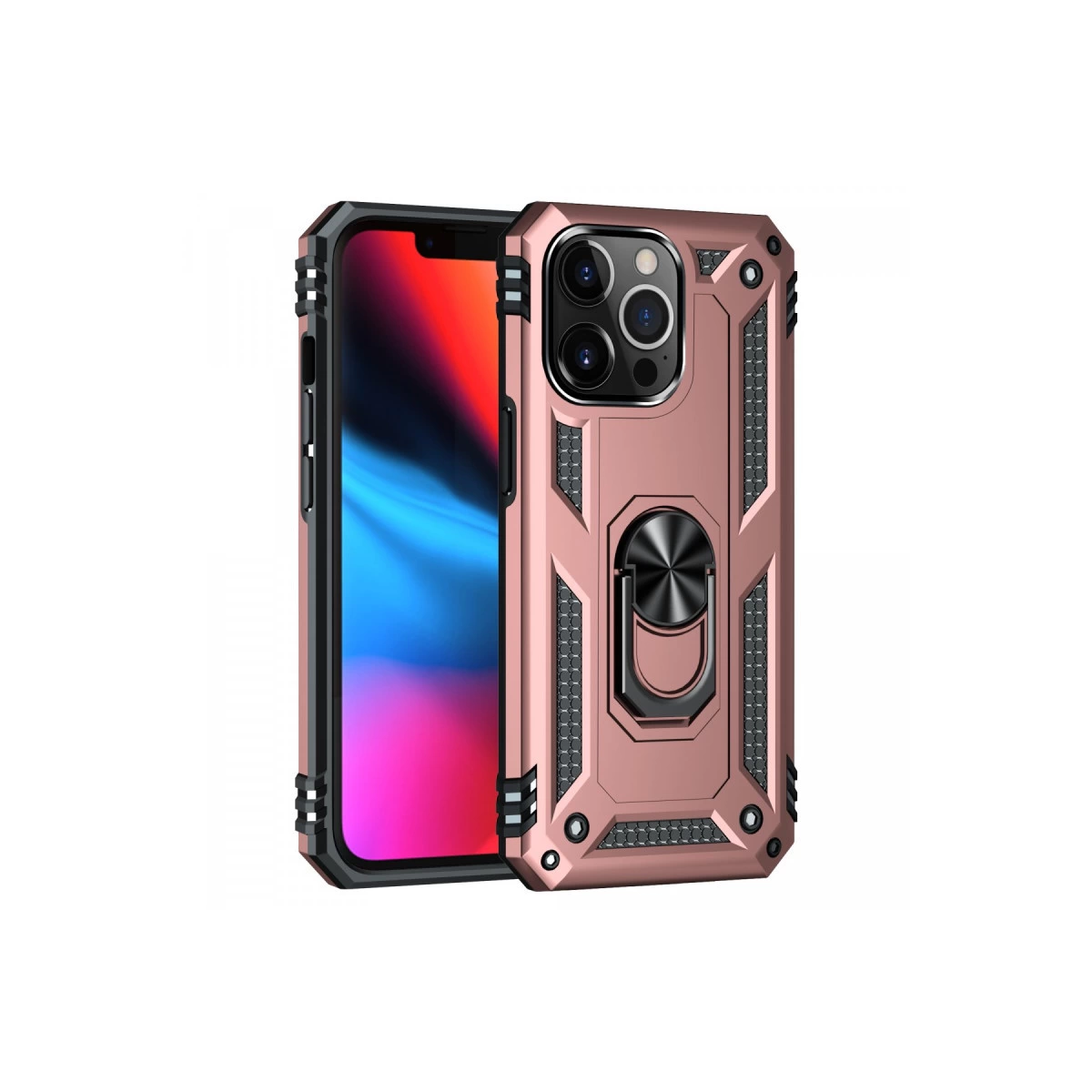 NEWFACE iPhone 13 Pro Uyumlu Sofya Yüzüklü Silikon Kapak Telefon Kılıfı Rose