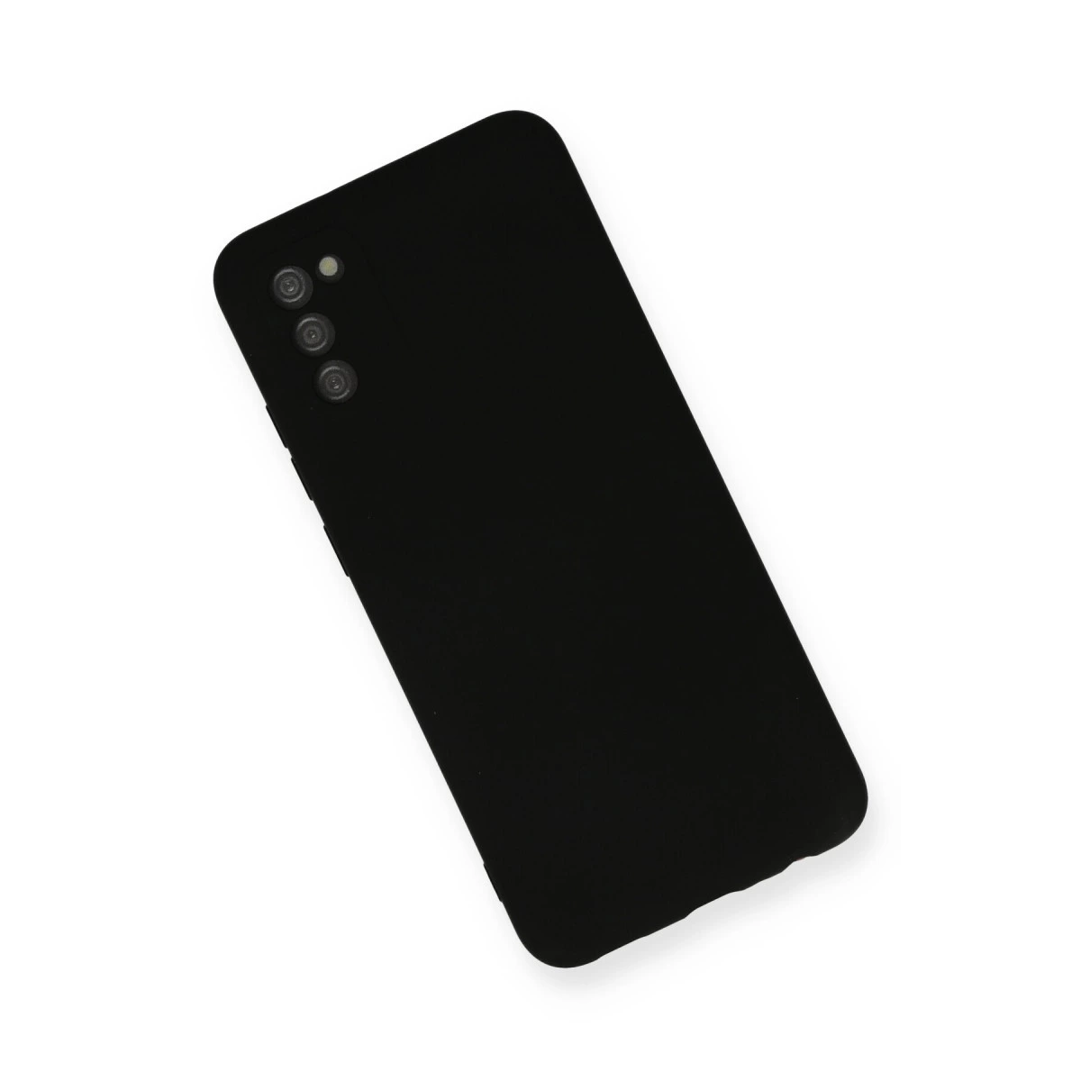 Beyaz arka plan üzerinde sol üstte üç kamera lensi olan siyah bir akıllı telefon.