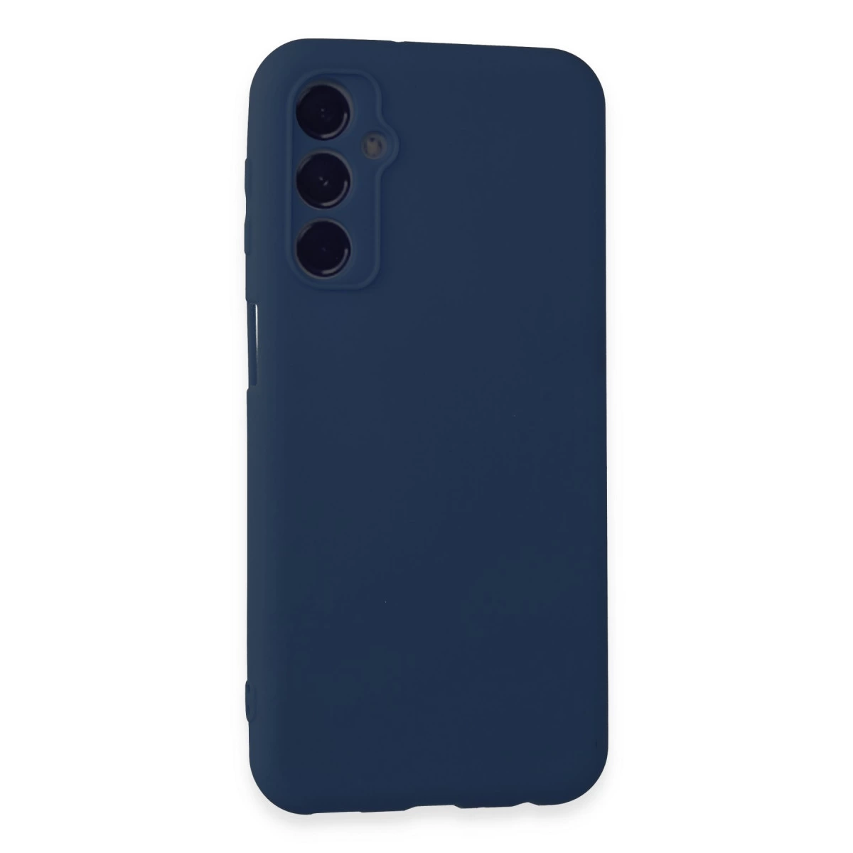 Sol üstte üç kamera lensi bulunan lacivert telefon kılıfı.