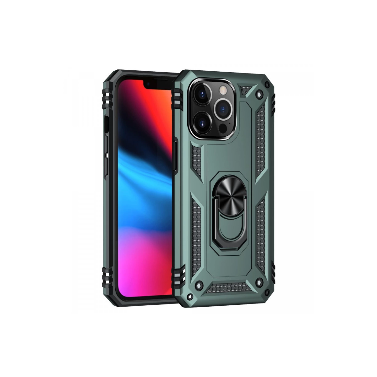 NEWFACE iPhone 13 Pro Uyumlu Sofya Yüzüklü Silikon Kapak Telefon Kılıfı Yeşil