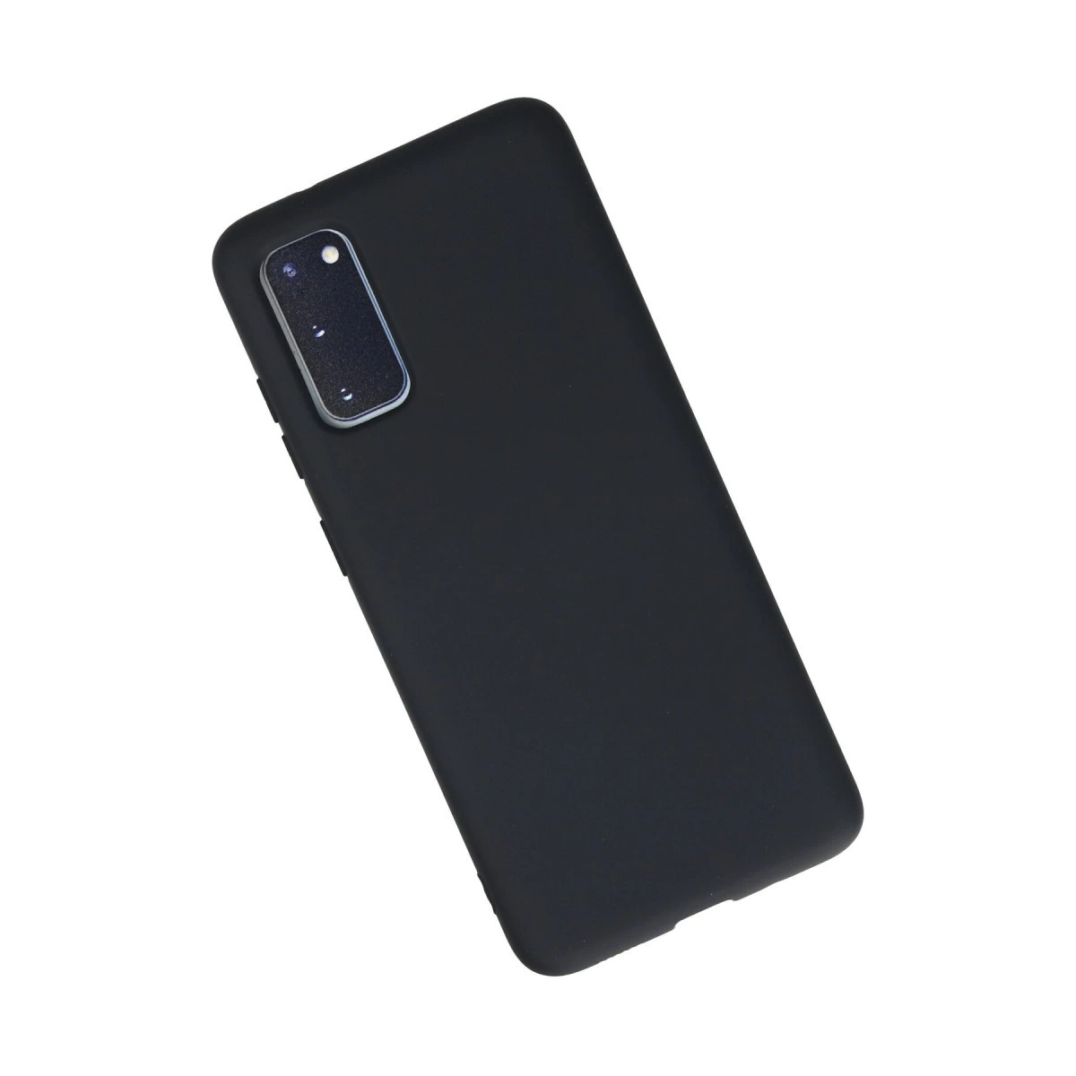 Arkada yükseltilmiş dikdörtgen kamera modülüne sahip siyah akıllı telefon kılıfı.