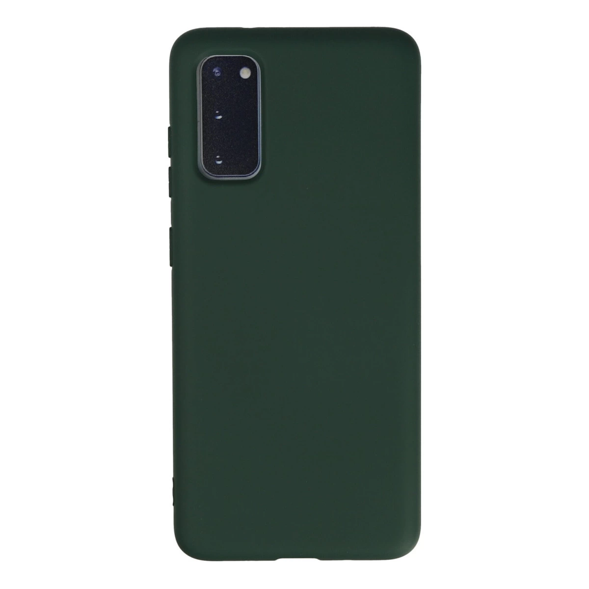 Sol üstte dikdörtgen kamera kesimli koyu yeşil telefon kılıfı.