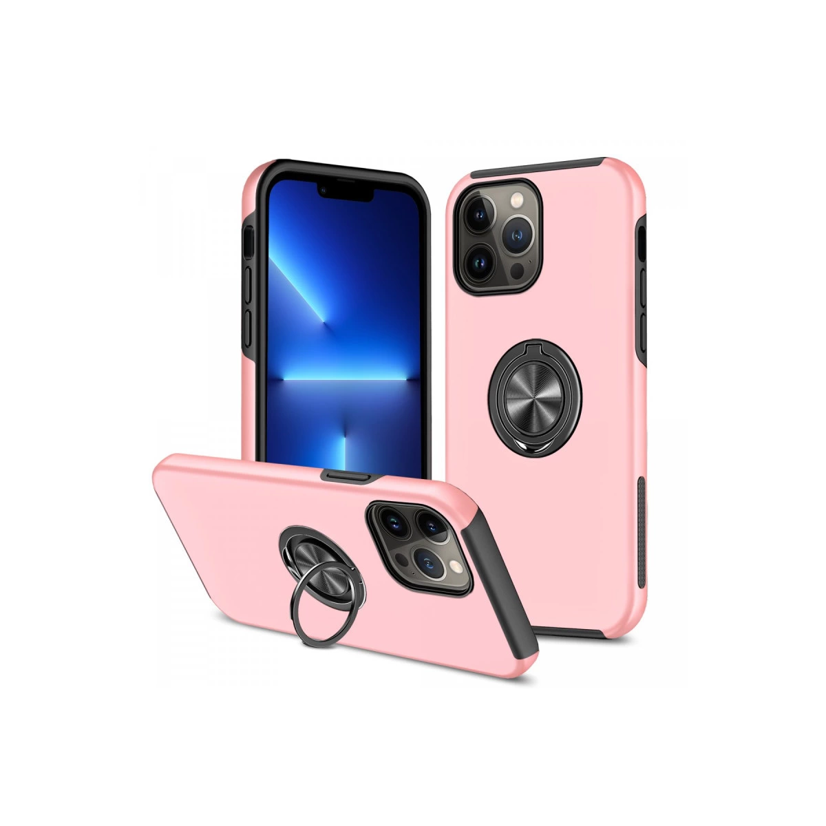 NEWFACE iPhone 13 Pro Uyumlu Elit Yüzüklü Kapak Telefon Kılıfı Pembe