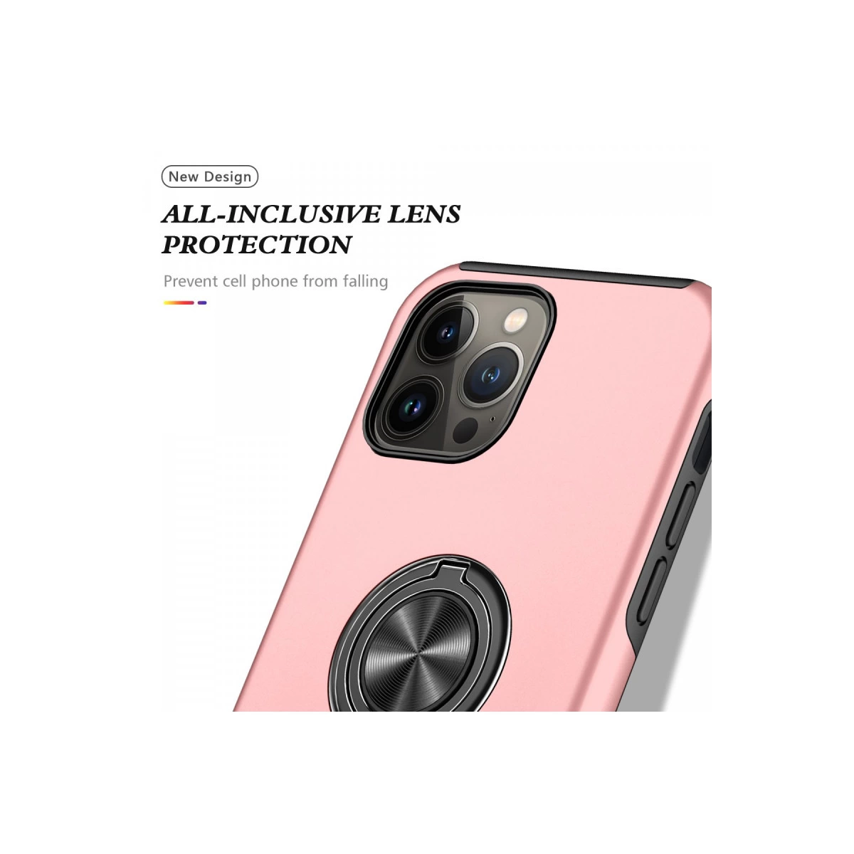 Halka tutuculu ve lens korumalı, rose gold telefon kılıfı.